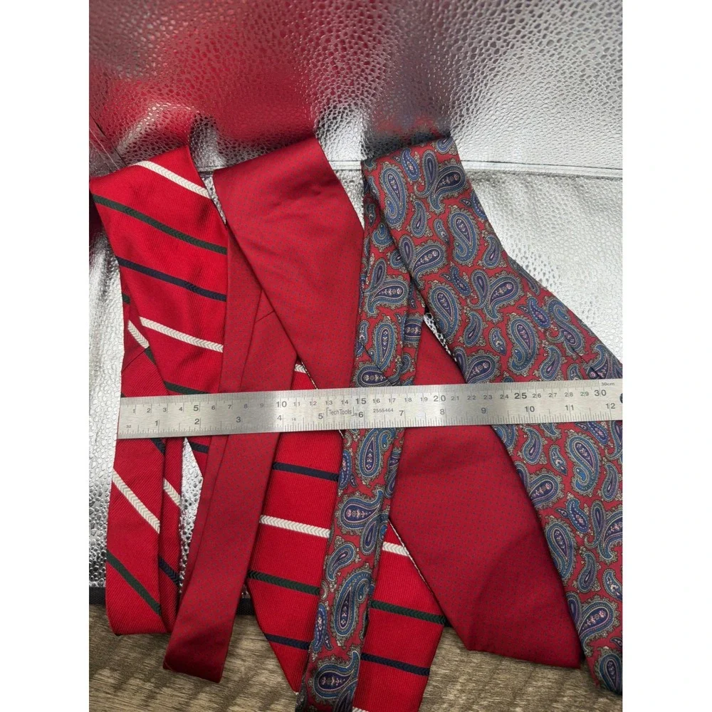 Vintage Mens Red Silk Tie Lot of 3 Corbin Kuppenheimer Striped Paisley Dotted